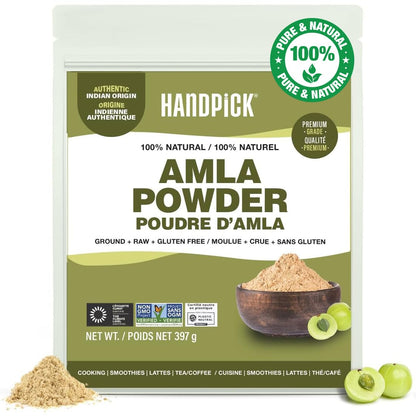 HANDPICK, Amla Powder (397gm/14oz) Halal Amalaki, Non-GMO | 100% Raw and Natural - Lab Tested for Purity | Indian Gooseberry Powder | Resealable Zip Lock Pouch 🍁 All In One Marketplace Canada
