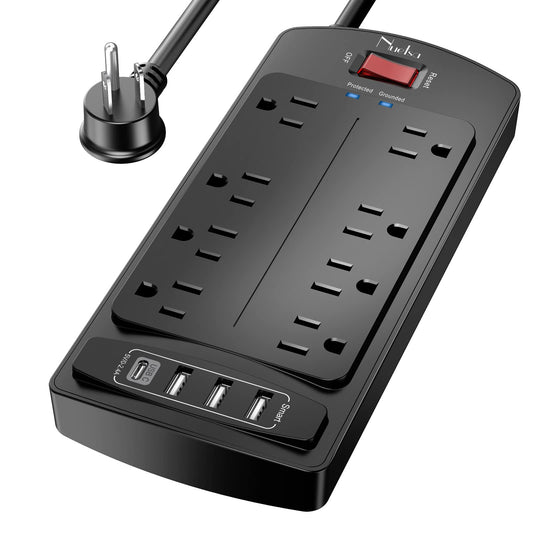 6Ft Extension Cord Power Bar, Nuetsa Surge Protector 8 AC Outlets and 4 USB Ports(3U1C), 6 Feet Power Strip (1625W/13A) for Home, Office, 2700 Joules, ETL Listed, Black 🍁 All In One Marketplace Canada