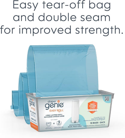 Diaper Genie Easy Roll Refill with 18 Bags - for the Diaper Genie Signature and Platinum pails | Lasts Up to 5 Months or Holds Up to 846 newborn Diapers Per Refill blue 1 Count 🍁 All In One Marketplace Canada