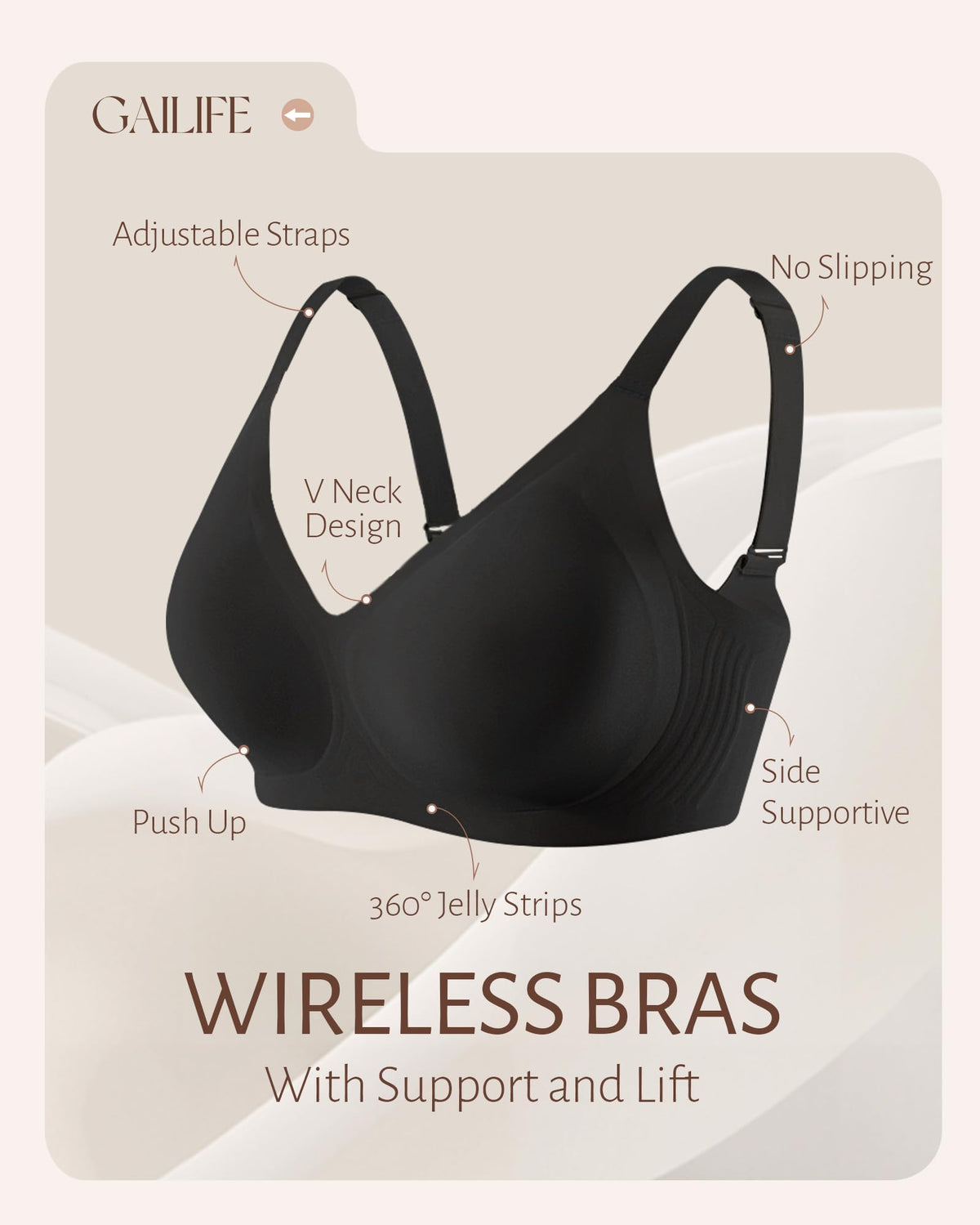 Gailife Womens Jelly Bra for Women Wireless Bras Seamless No Underwire Supportive Full Coverage T-Shirt Bra -New-Black-M 🍁 All In One Marketplace Canada