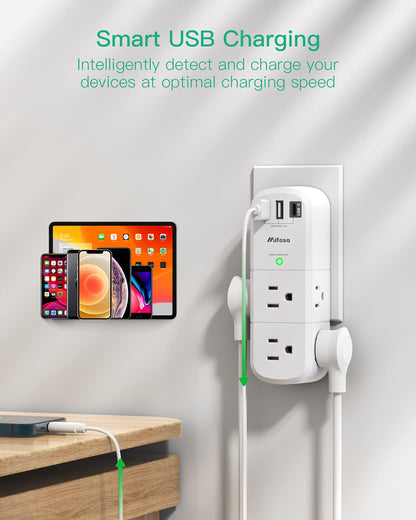 USB Outlet Extender Surge Protector - with Rotating Plug, 6 AC Multi Plug Outlet and 3 USB Ports (1 USB C), 3-Sided Swivel Power Strip with Spaced Outlet Splitter for Home, Office, Travel 🍁 All In One Marketplace Canada
