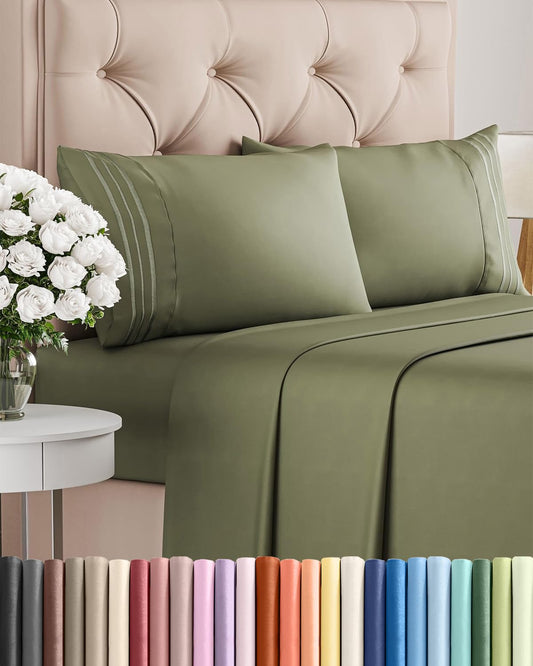 Queen Size 4 Piece Sheet Set - Comfy Breathable & Cooling Sheets - Hotel Luxury Bed Sheets for Women & Men - Deep Pockets, Easy-Fit, Soft & Wrinkle Free Sheets - Sage Green Oeko-Tex Bed Sheet Set 🍁 All In One Marketplace Canada
