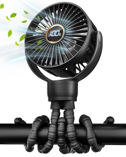 Portable Stroller Fan, Mini Baby Fan Clip on Fan, LED Display, 360° Rotate Flexible Tripod, Rechargeable Small Personal Handheld Fan Cooling Desk Fan for Car Seat Crib Treadmill Travel 🍁 All In One Marketplace Canada