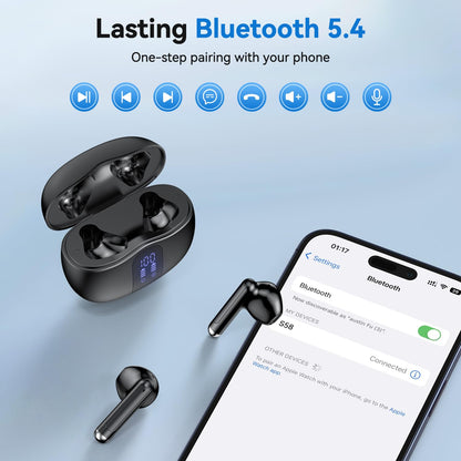 Wireless Earbuds, Bluetooth 5.4 Bass Stereo Headphones with 4 ENC Mic, 50H Playback Ear Buds with Charging Case LED Display,Sport Earphones IPX7 Waterproof for Phone, Android, Pad, DeepBlack 🍁 All In One Marketplace Canada
