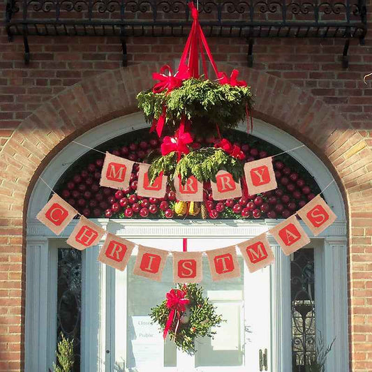 Merry Christmas Burlap Banner Garland, 14pc Sackcloth Flags Decoration