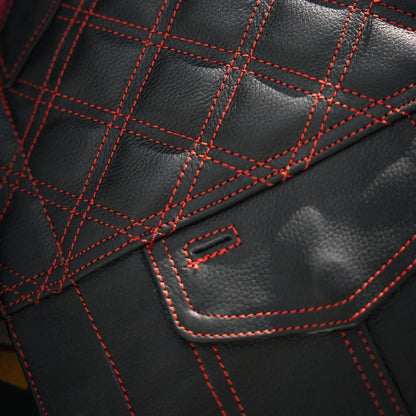 Open Road Men's Upside Leather with Red Stitched Diamonds Vest