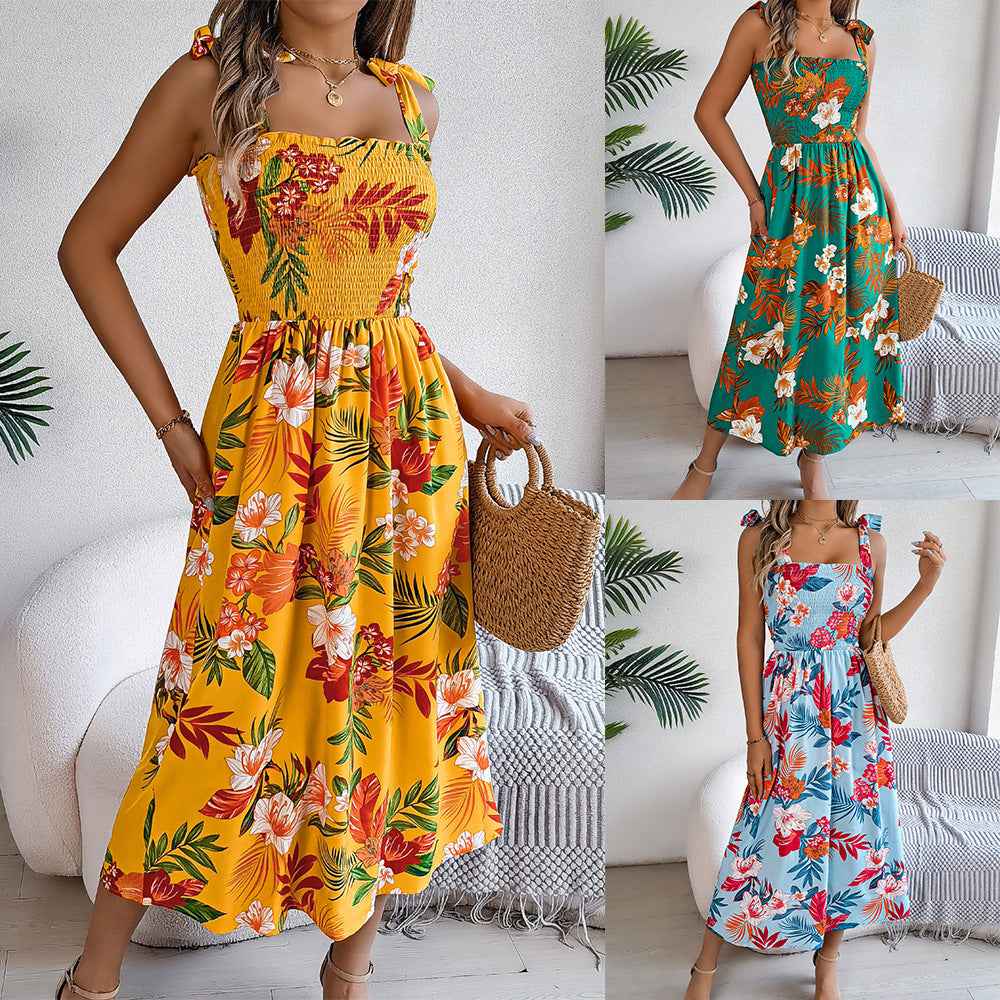 Women's Floral Print Suspender Corset Maxi Dress – Summer Holiday & Beach Dress (US Delivery Only)
