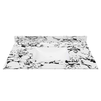 43-Inch Carrara White Bathroom Vanity Top with Undermount Ceramic Sink & Backsplash – Artificial Marble Countertop