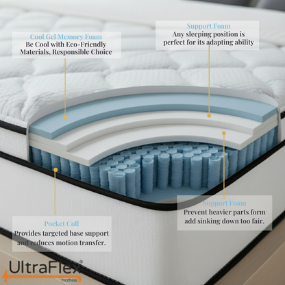 UltraFlex® Opulence Mattress and BoxSpring Set Medium Firm Orthopedic Hybrid Mattress – Canadian-Made Advanced Cooling Gel & Pocket Coil System for Undisturbed Sleep & Edge-to-Edge Support