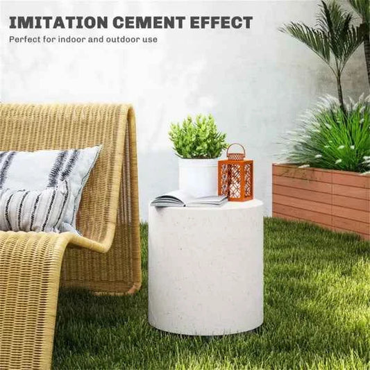 Cream White Imitation Terrazzo Drum Side Table for Living Room (United States Delivery Only)