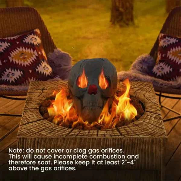 Ceramic Halloween Fire Pit Skull – Realistic Flame Effect Outdoor Decoration