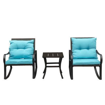 Metal 2-Person Outdoor Patio Rocking Chair Set with Cushions – Blue Steel Porch Seating