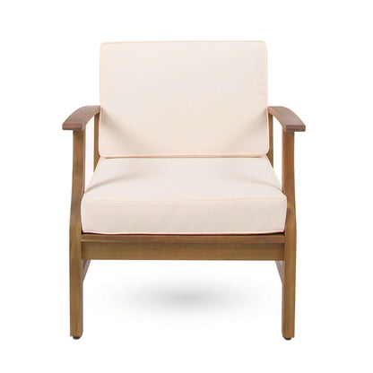PERLA Club Chairs Set of 2 – Cream Acacia Wood Outdoor Patio Accent Chairs (Deliver to United States Only)