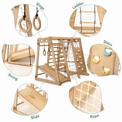 6in1 Indoor Jungle Gym for Toddler: Playground + Swings Set + Slide Board + Rope + Stairs