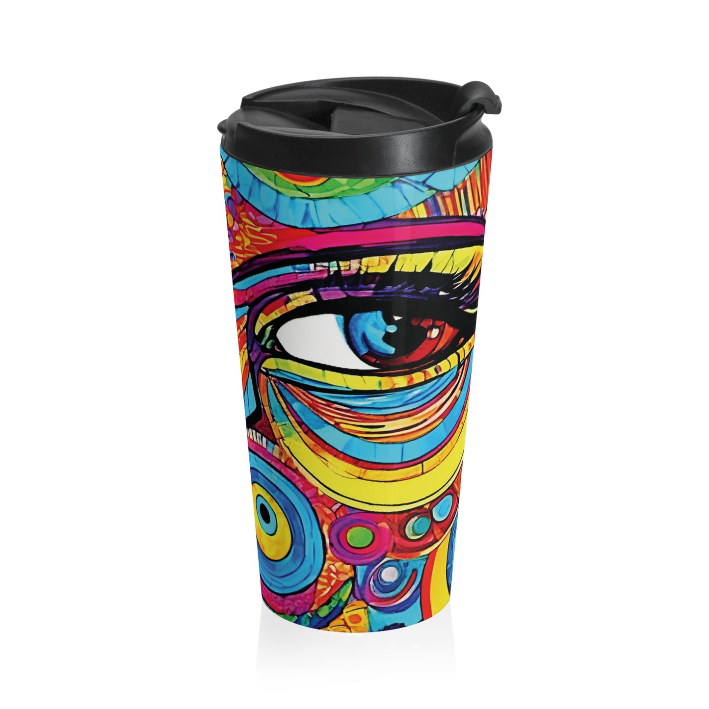 Colorful Abstract Face Travel Mug — Vibrant Psychedelic Stainless Steel Tumbler - AURABAGS SHOP