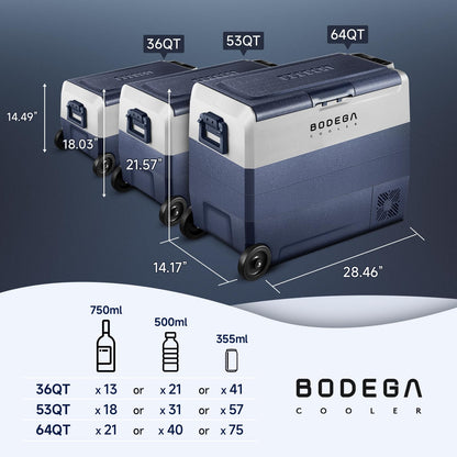 BODEGACOOLER 12 Volt Portable Refrigerator,53 Quart Car Fridge Dual Zone -4℉-68℉,50L Car Freezer APP Control,Electric Compressor Cooler 12/24V DC and 100-240V AC for RV,Camping,Travel,Truck,Vehicles 🍁 All In One Marketplace Canada