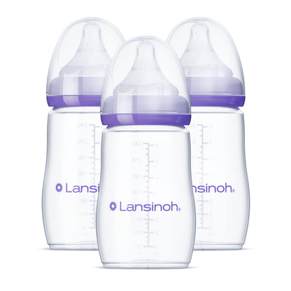 Lansinoh Anti-Colic Baby Bottles for Breastfeeding Babies, 240 ml (8 Ounces), 3 Count, Includes 3 Medium Flow Nipples, Size M 🍁 All In One Marketplace Canada