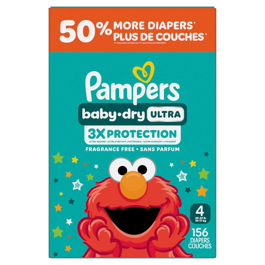 Pampers Baby Dry Ultra Diapers, Size 4 (22-37 lbs), 156 Count, Absorbent Disposable Diapers 🍁 All In One Marketplace Canada