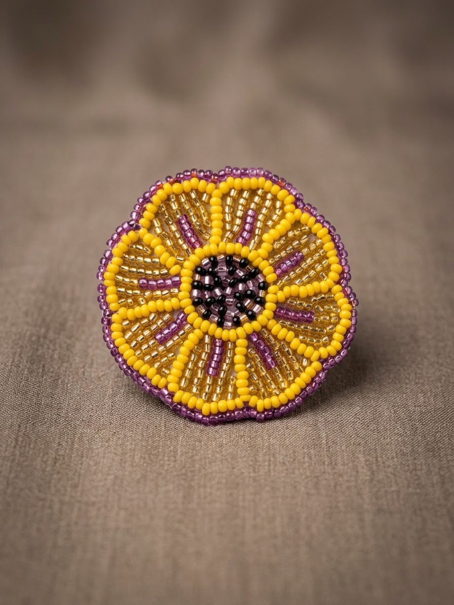 Yellow Beaded Flower Barrette