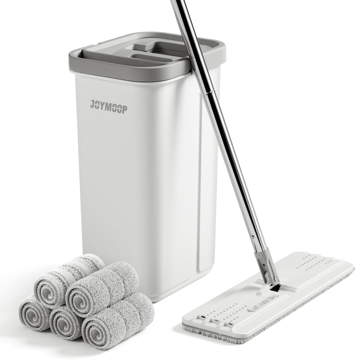 JOYMOOP Mop and Bucket with Wringer Set, Hands Free Flat Floor Mop and Bucket, with 5 Washable Microfiber Pads, Wet and Dry Use, Floor Cleaning System 🍁 All In One Marketplace Canada