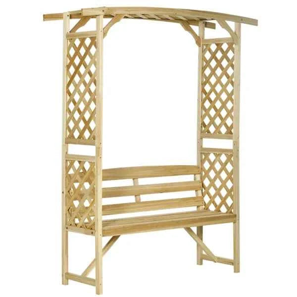 Natural Fir Wood Garden Arbor Bench with Trellis Arch, 63 x 78 in (United States Delivery Only)