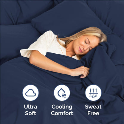 Full Size 4 Piece Sheet Set - Comfy Breathable & Cooling Sheets - Hotel Luxury Bed Sheets for Women & Men - Deep Pockets, Easy-Fit, Extra Soft & Wrinkle Free Sheets - Navy Blue Oeko-Tex Bed Sheet Set 🍁 All In One Marketplace Canada