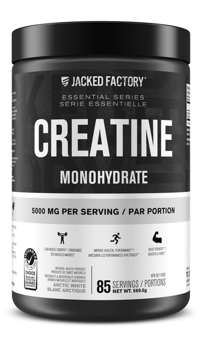 Jacked Factory Creatine Monohydrate Powder - Canadian-Owned Informed Choice Certified Supplement for Increased Muscle Mass*, Improved Strength, Power, & Performance** - 85 Servings, Arctic White 🍁 All In One Marketplace Canada