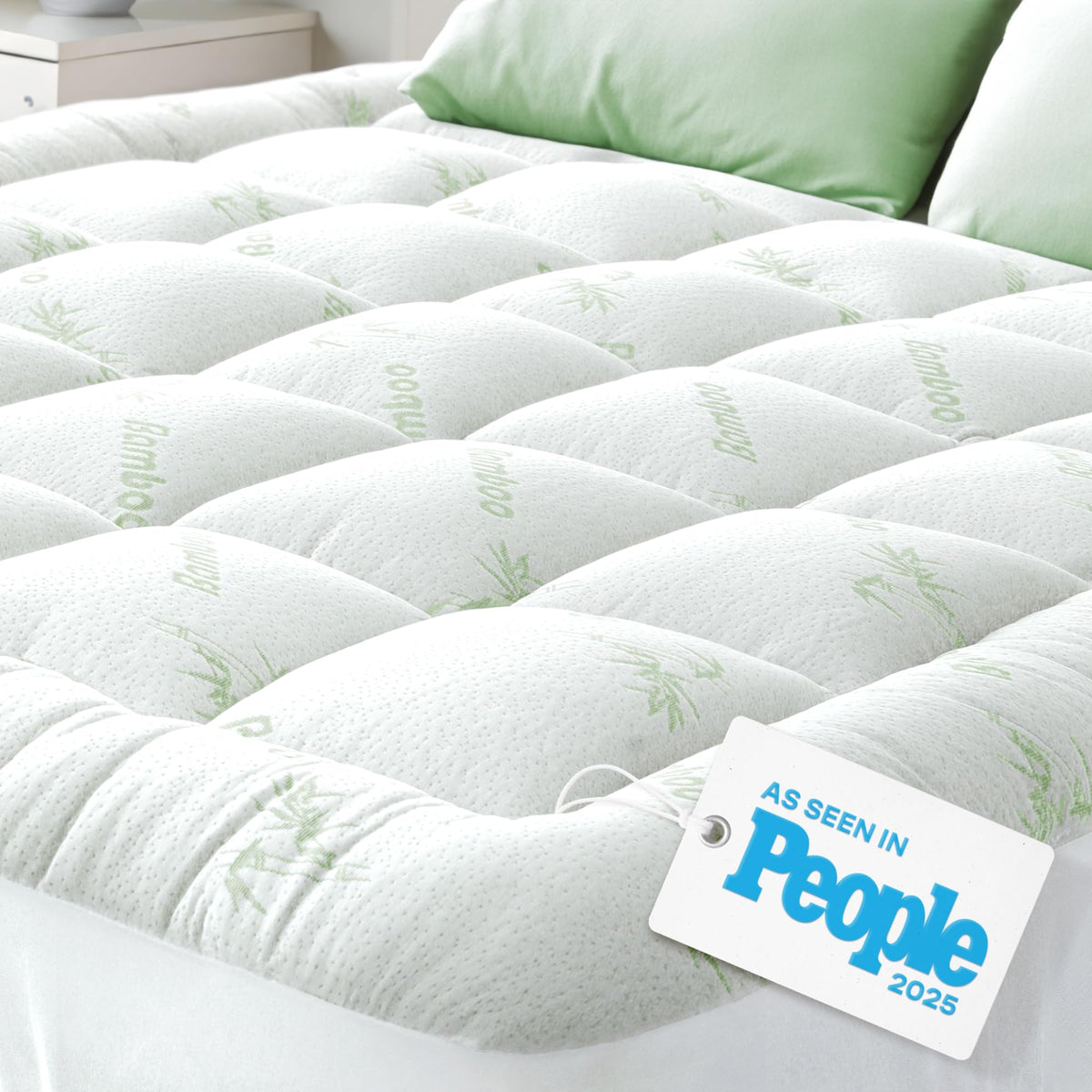 Bamboo Mattress Topper Queen Size - Thick Breathable Pillow Top Mattress Pad for Back Pain Relief - Deep Pocket Topper Fits 8-20 Inches (60x80 Inches, Green) 🍁 All In One Marketplace Canada