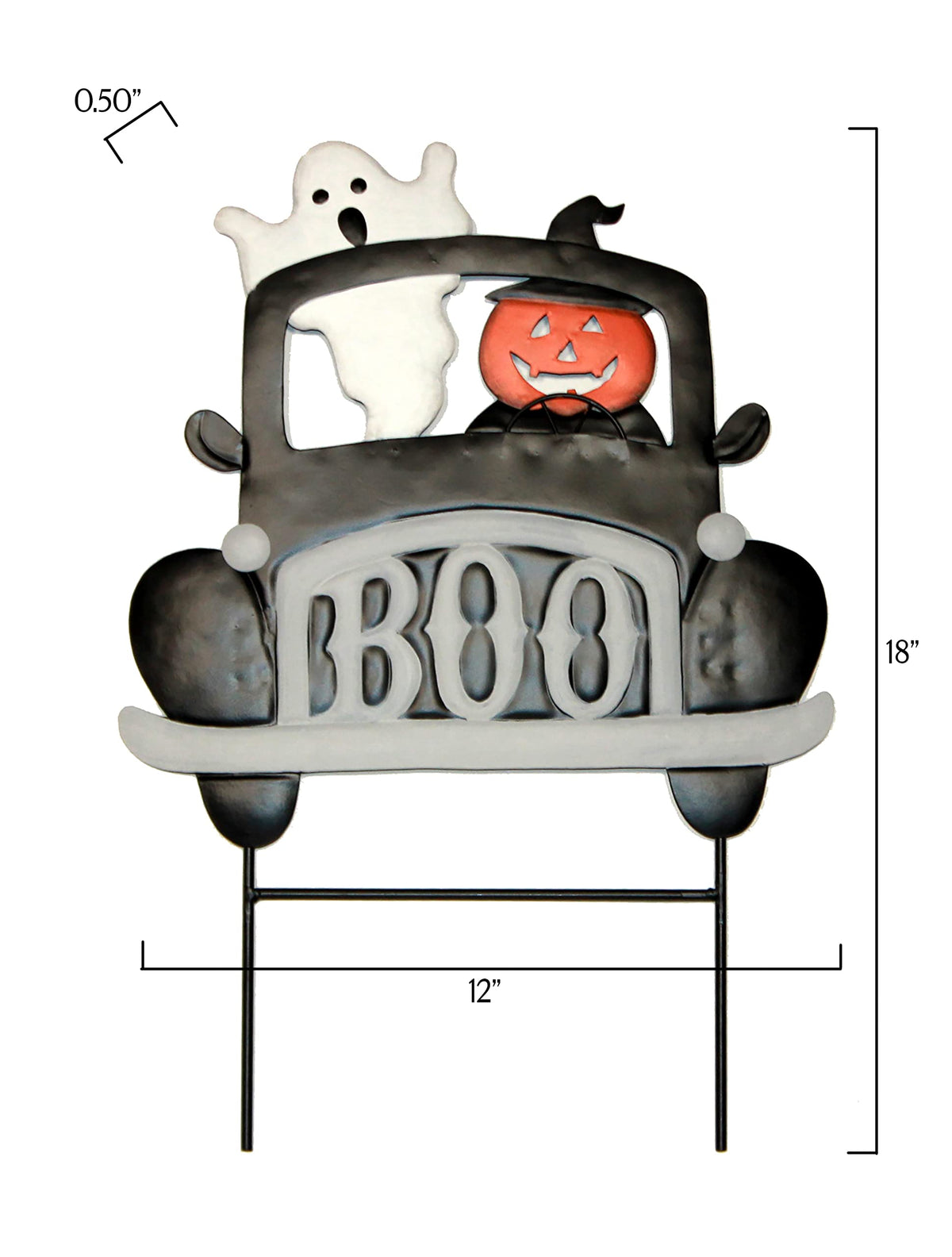 18" Halloween Metal Pumpkin and Ghost on Truck Outdoor Yard Stake