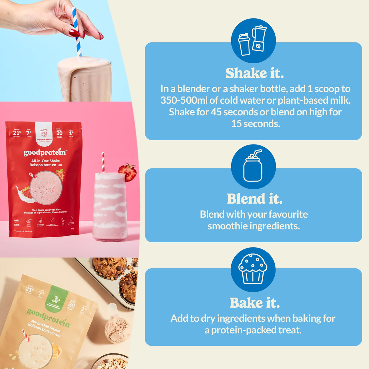 Good Protein Vegan Plant-based Protein Powder 100% Natural, Non-GMO, Dairy-free, Gluten-free, Soy-free, No Added Sugar and Nothing Artificial. Chai Latte All-in-One Shake 440 grams 🍁 All In One Marketplace Canada