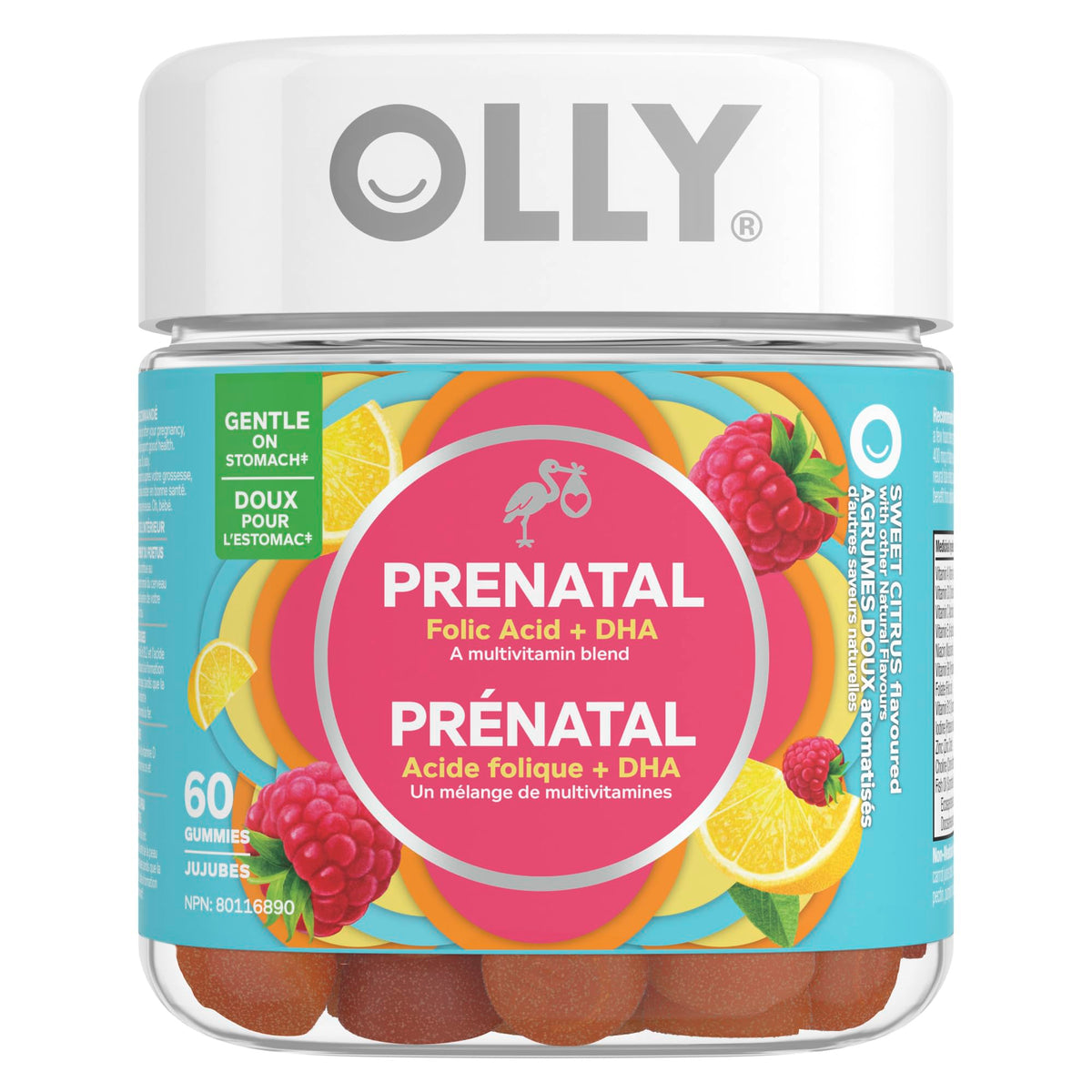 OLLY Prenatal Gummy Supplement Sweet Citrus Multivitamin to help support Mommy & Baby, with no artificial flavours and colours, 30 day supply (60 gummies) 🍁 All In One Marketplace Canada