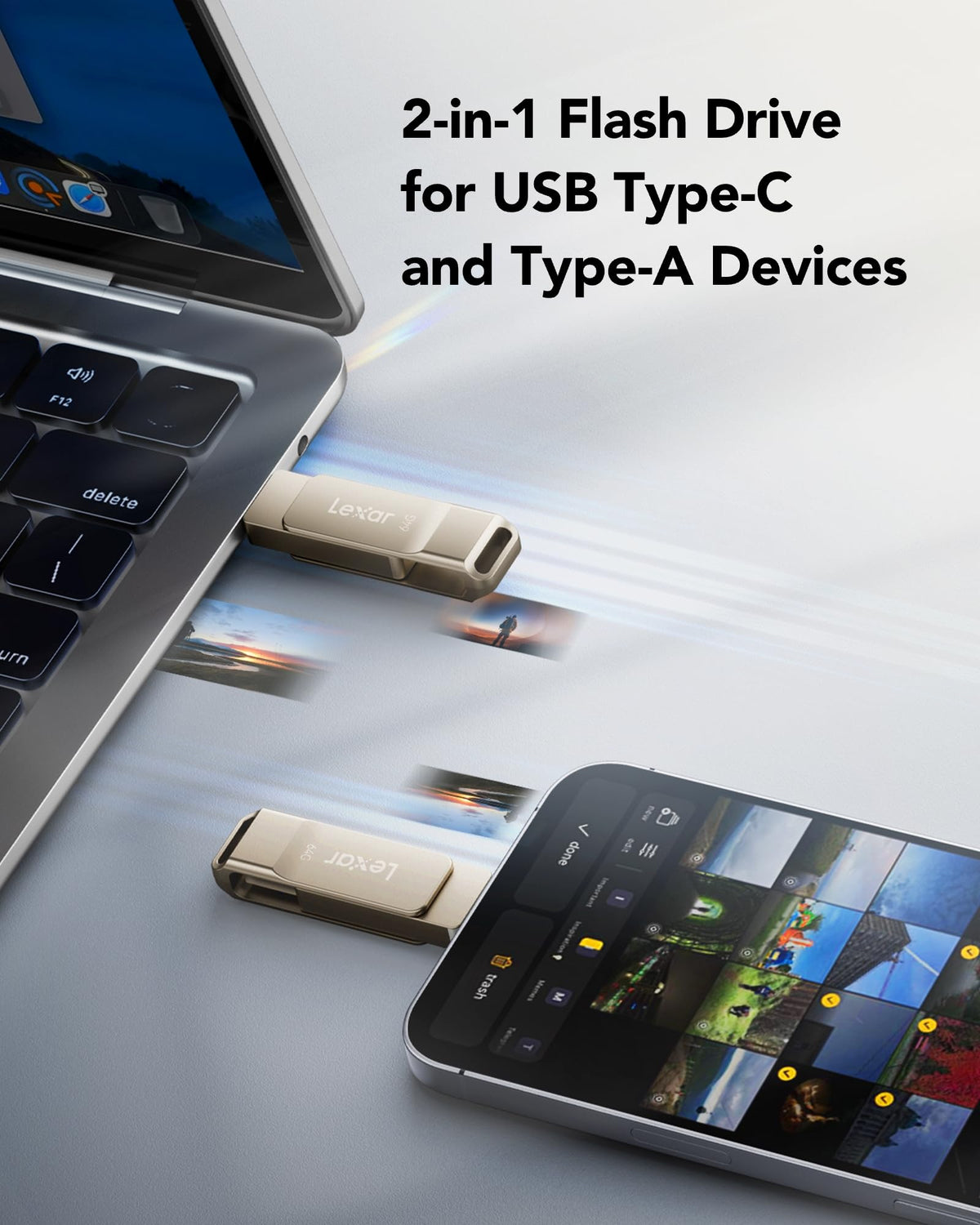 Lexar D40E 64GB Dual USB 3.2 Gen 1 Type-C Jump Drive, USB-C Flash Metal Housing Swivel Design Thumb Drive (Champagne Silver) 🍁 All In One Marketplace Canada