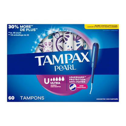 Tampax Pearl Tampons, with LeakGuard Braid, Ultra Absorbency, Unscented, 60 Count 🍁 All In One Marketplace Canada