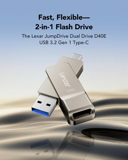 Lexar D40E 128GB Dual USB 3.2 Gen 1 Type-C Jump Drive, USB-C Flash Metal Housing Swivel Design Thumb Drive (Champagne Silver) 🍁 All In One Marketplace Canada