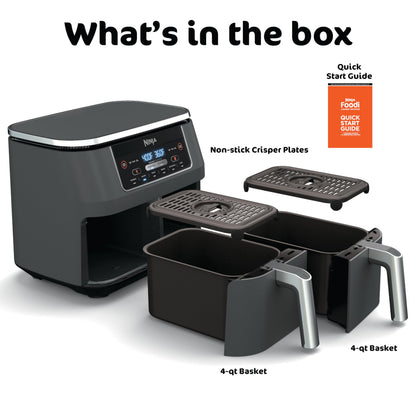 Ninja Foodi 6-in-1 8-qt. (7.6L) 2-Basket Air Fryer DualZone Technology, Match Cook & Smart Finish to Roast, Broil, Dehydrate & More for Quick, Easy Meals, Slate Grey (DZ201C) Canadian Version 🍁 All In One Marketplace Canada