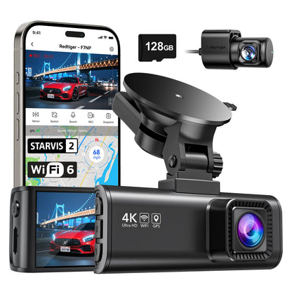 REDTIGER 4K Dash Cam Front and Rear with STARVIS 2, 5.8GHz Wi-Fi Dash Camera for Cars, 128GB Card Included, GPS, 3.18”IPS Screen, Night Vision, 170°Wide Angle, WDR, 24H Parking Mode(F7NP) 🍁 All In One Marketplace Canada
