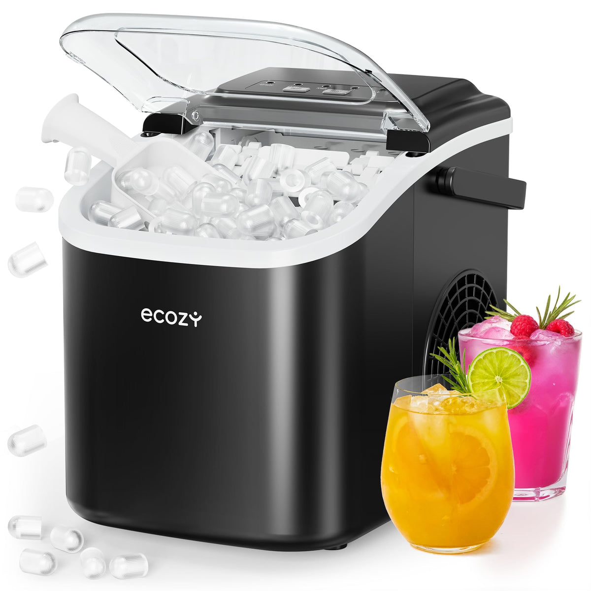 ecozy Portable Ice Makers Countertop, 8 Cubes in 6 Mins, 26lbs/Day, Bullet Ice Maker Machine with 2 Ice Sizes, Self-Cleaning Ice Maker with Carry Handle for Home/Kitchen/Party/Travel - 2026 Version 🍁 All In One Marketplace Canada