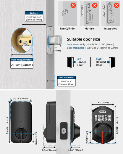 TEEHO TE001 Keyless Entry Door Lock with Keypad - Smart Deadbolt Lock for Front Door with 2 Keys - Auto Lock - Easy Installation - Matte Black 🍁 All In One Marketplace Canada