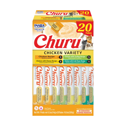 INABA Churu Cat Treats, Grain-Free, Lickable, Squeezable Creamy Purée Cat Treat/Topper with Vitamin E & Taurine, 0.5 Ounces Each Tube, 20 Tubes, Chicken Variety Box 🍁 All In One Marketplace Canada