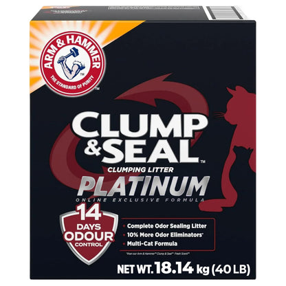 ARM & HAMMER Platinum Cat Litter, Clump & Seal, EXTRA STRENGTH Complete Odour Sealing with 14 Days of Odour Control, Multi-Cat, Hard Clumping Clay, 99.99% Dust Free, 18.14kg 🍁 All In One Marketplace Canada