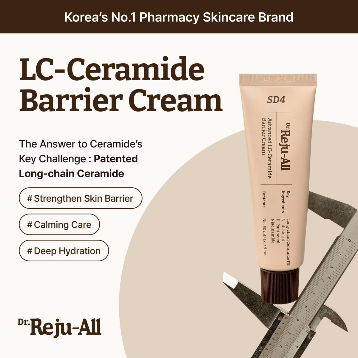 Dr. Reju-All Advanced LC-Ceramide Barrier Cream - Patented Long Chain Ceramide Deep Hydration - Lightweight Korean Face Moisturizer for Strengthening Skin Barrier - 50ml 🍁 All In One Marketplace Canada