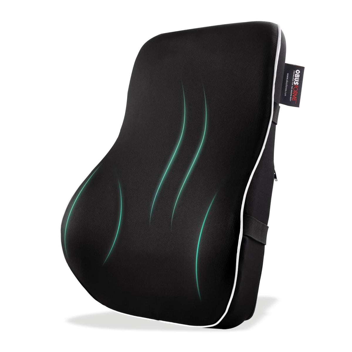 ObusForme Memory-Foam Lumbar Pillow Back Cushion – Dual-Strap Support for Office Chair, Car Seat & Gaming Chair, Breathable Washable Cover, Reversible Upper/Lower-Back Design, Black