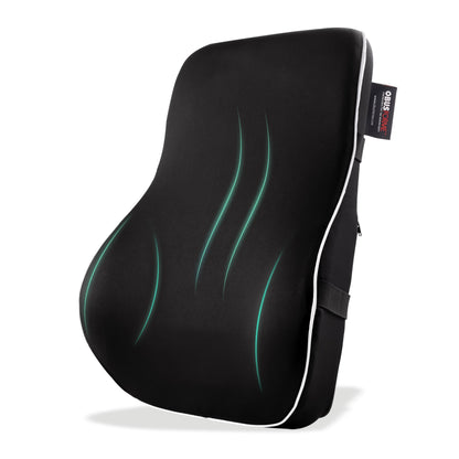 ObusForme Memory-Foam Lumbar Pillow Back Cushion – Dual-Strap Support for Office Chair, Car Seat & Gaming Chair, Breathable Washable Cover, Reversible Upper/Lower-Back Design, Black