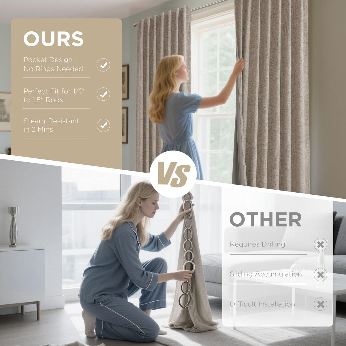 Joydeco Blackout Curtains 2 Panels - Natural Linen Curtains 84 Inch Long, Thermal Insulated Linen Light Blocking Drapes, Rod Pocket & Back Tabs, Darkening Privacy for Living Room Bedroom 🍁 All In One Marketplace Canada