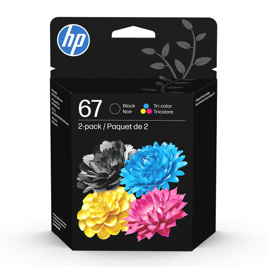 Original HP 67 Black/Tri Color Ink Cartridges (2 Pack) | Works with HP DeskJet 1255, 2700, 4100 Series; HP Envy 6000, 6400 Series | Instant Ink Eligible | 3YP29AN 🍁 All In One Marketplace Canada