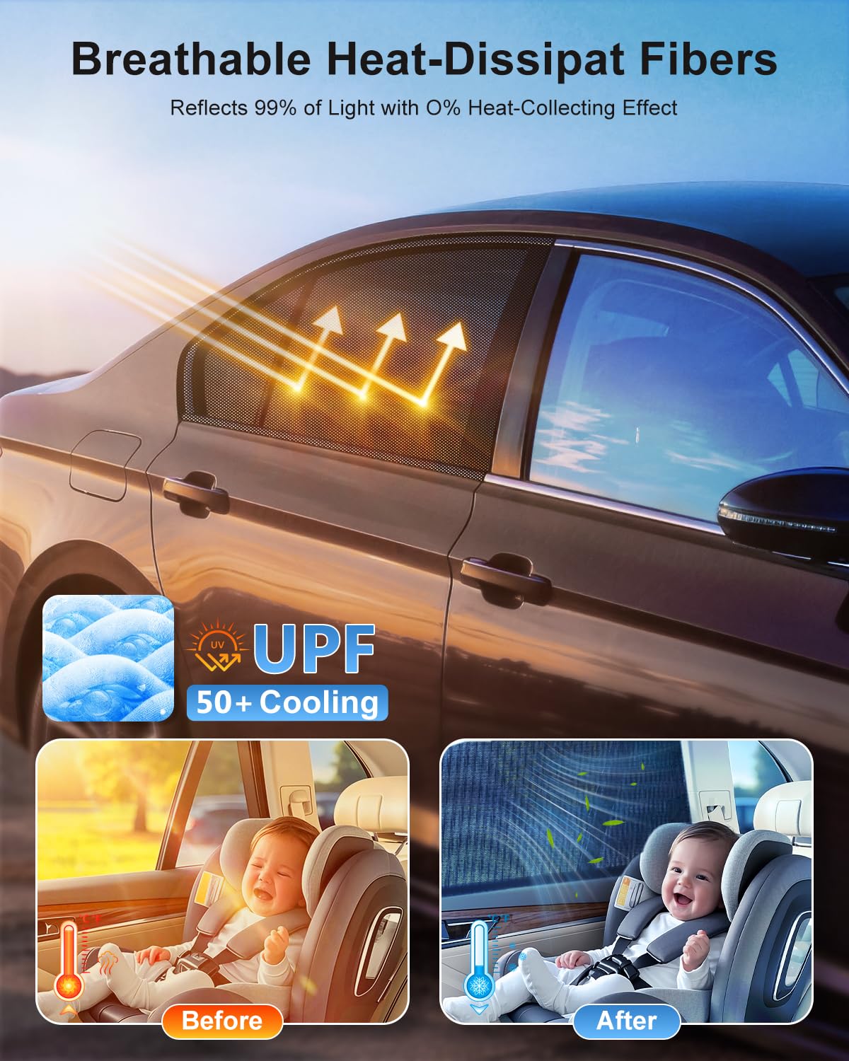 PEMOTech Car Window Shades(2 Pack)-Side Window Sun Shades, UV Protection Breathable Spandex Baby Window Covers for Camping, Universal Fit Most of Cars, Protect Privacy for Family (39.8"x27.2") Black 🍁 All In One Marketplace Canada
