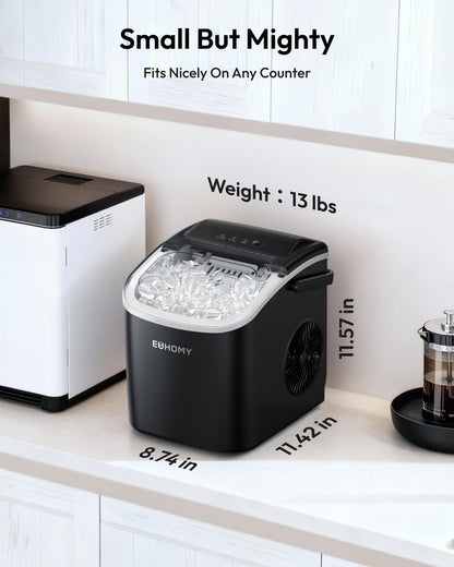 EUHOMY Countertop Ice Maker Machine with Handle, 26lbs in 24Hrs, 9 Ice Cubes Ready in 6 Mins, Auto-Cleaning Portable Ice Maker with Basket and Scoop, for Home/Kitchen/Camping/RV. (Black) 🍁 All In One Marketplace Canada