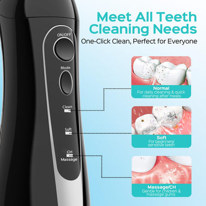COSLUS Water Teeth Flosser C20 (F5020E): 300ML Cordless Electric Water Tooth Flossing Rechargeable IPX7 Waterproof Portable Travel Flossers Set for Teeth 🍁 All In One Marketplace Canada