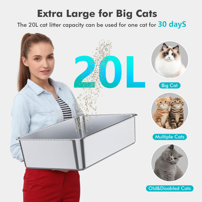 ZuHucpts Stainless Steel Cat Litter Box, Large Metal Litter Pan for Cats (20" Lx14 Wx6 H) 🍁 All In One Marketplace Canada