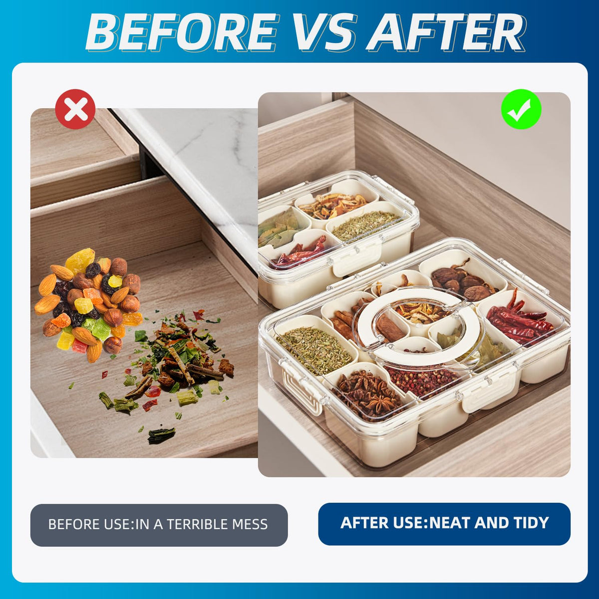 Pure Future Snackle Box Container with Handle - 8 Compartment Divided Serving Tray with Lid - Crystal Clear Charcuterie Box for Travel, Parties, Movie Nights & Daily Snacks (Hand Wash Only) 🍁 All In One Marketplace Canada